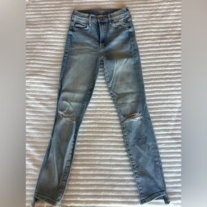 MOTHER Light Blue Distressed Skinny Jeans